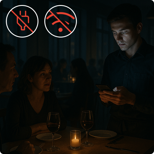 waiter using restaurant POS with no internet or electricity