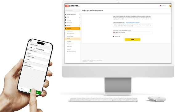 mobile and desktop restaurant POS customer invitation interface